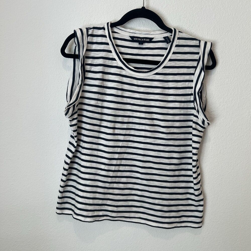 Veronica Beard Tank Top Womens S Blue Striped Crew Neck Pima Cotton Jersey